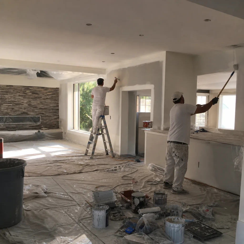 Professional painters working on a residential home remodeling project.